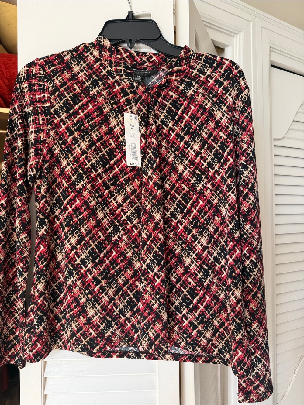 Investments Black, Red and Neutral Long Sleeve Top